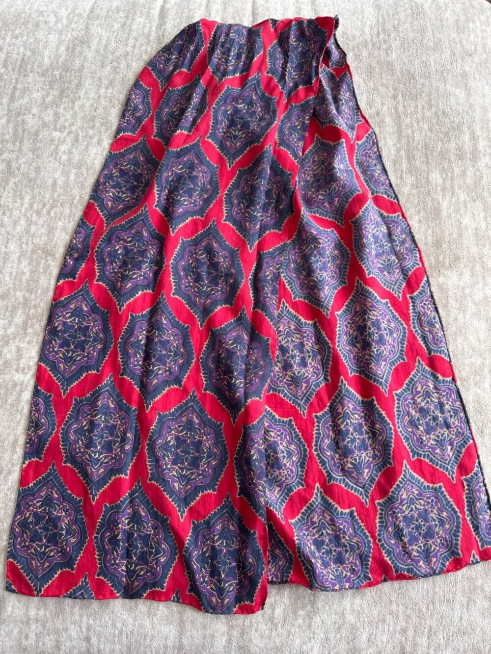 Silk Red with Blue Purple Medallion Long Rectangle Fashion Scarf Spring Summer